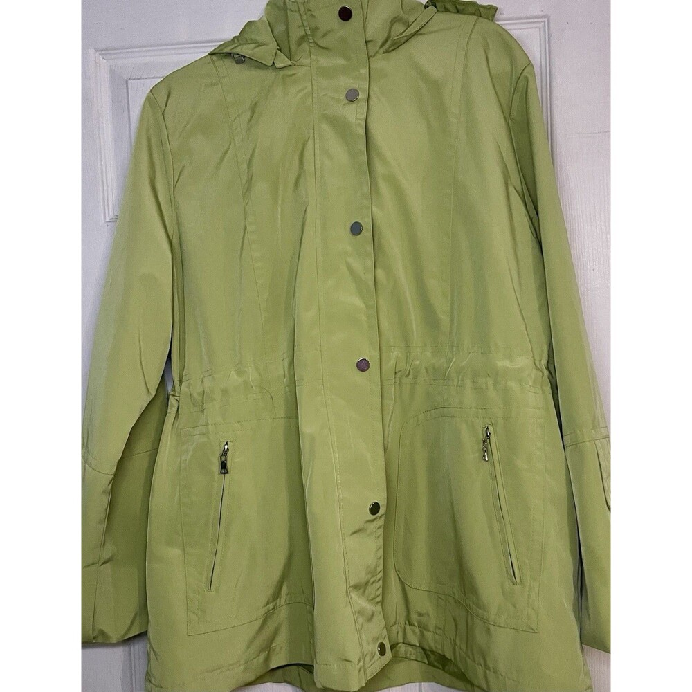 London Fog Women’s Green Rain Jacket Coat Keylime SZ XL Removable Hood Zip